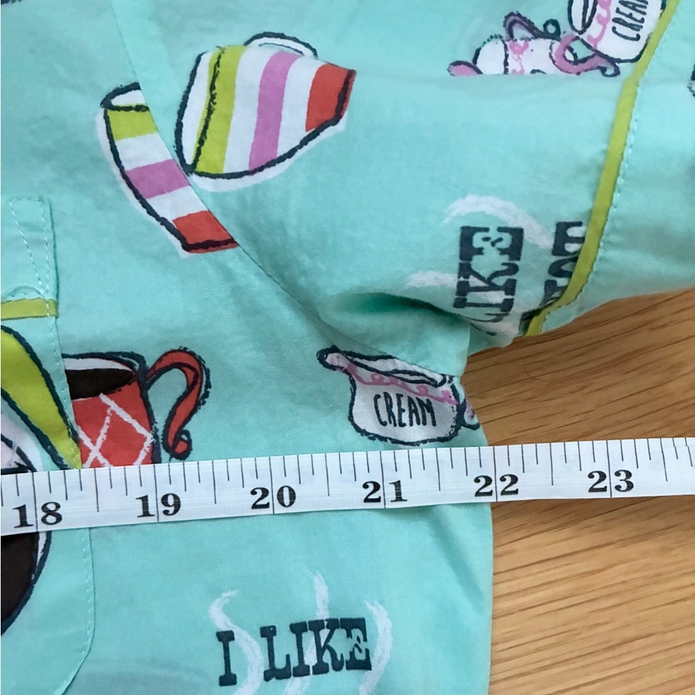 P.J. Salvage Cotton Pajama Set Short Sleeve Morning Breakfast Coffee Teal Size L - Picture 11 of 15